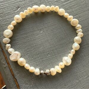 925 Sterling Silver Beads & Pearls Stretch Bracelet